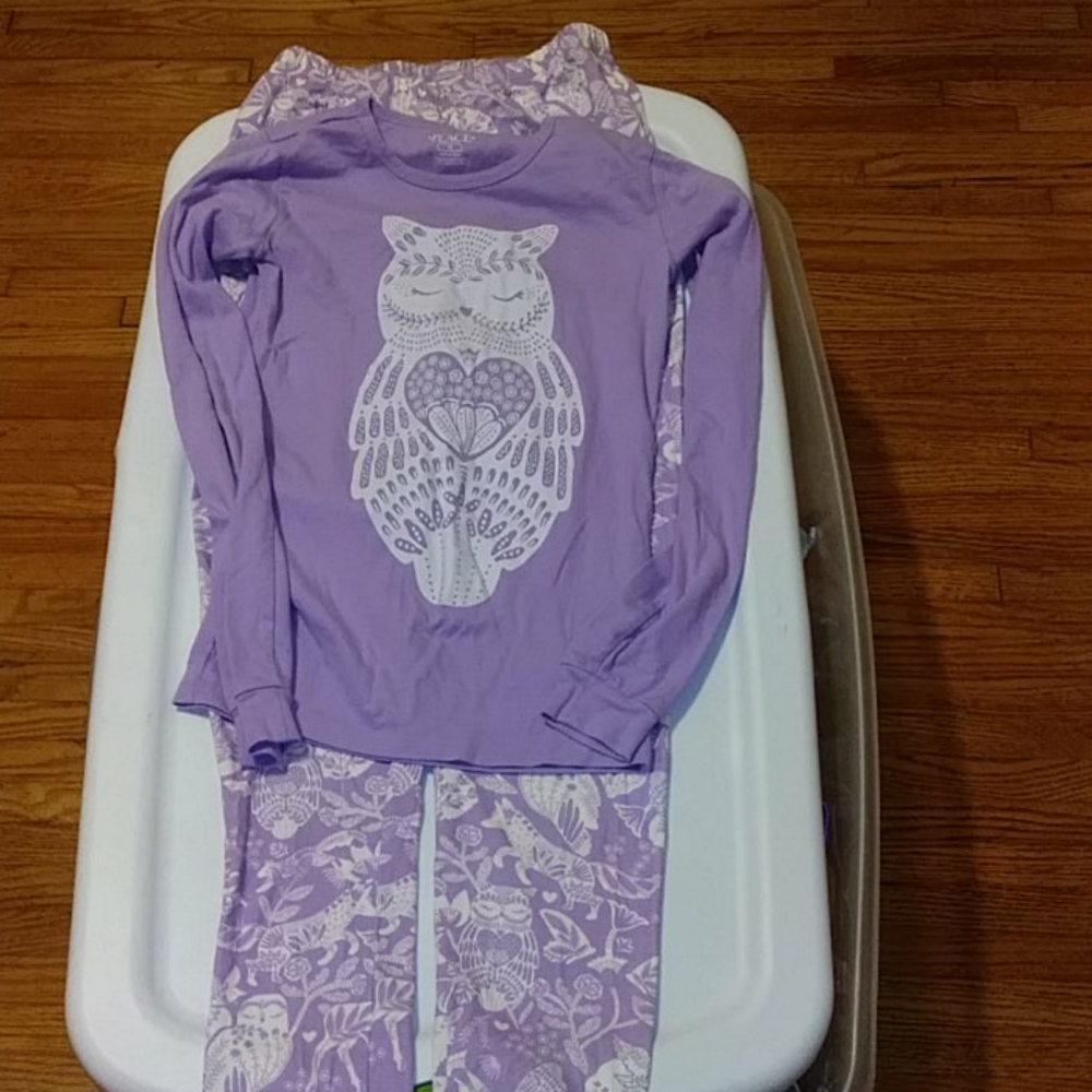 Girls purple owl pajama set sz 14